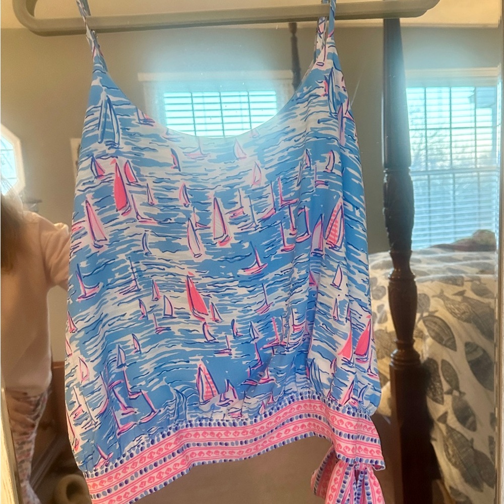 Lilly Pulitzer Blue and Pink Sailboat Print Top Medium